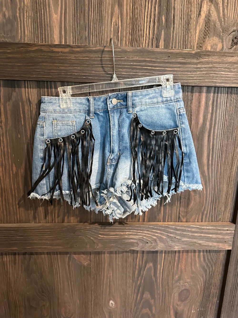 SHEIN leather fringe shorts